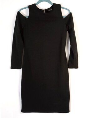 Halogen Cold Shoulder Black Dress Long Sleeve Sheath Womens Size S EUC
